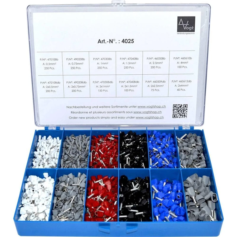 Vogt Verbindungstechnik 4025 Wire End Bushes Assortment 0.50 mm² 4 mm² White, Grey, Red, Black, Blue - Image 1