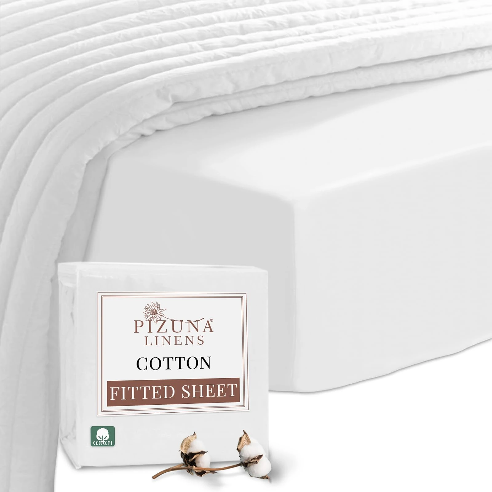 Pizuna 100% Cotton Sheets King Size White, 400 Thread Count Long Staple Cotton King Size Fitted Sheet 160x200 cm, Sateen Weave 40 cm Deep Fitted Sheet 1 PC