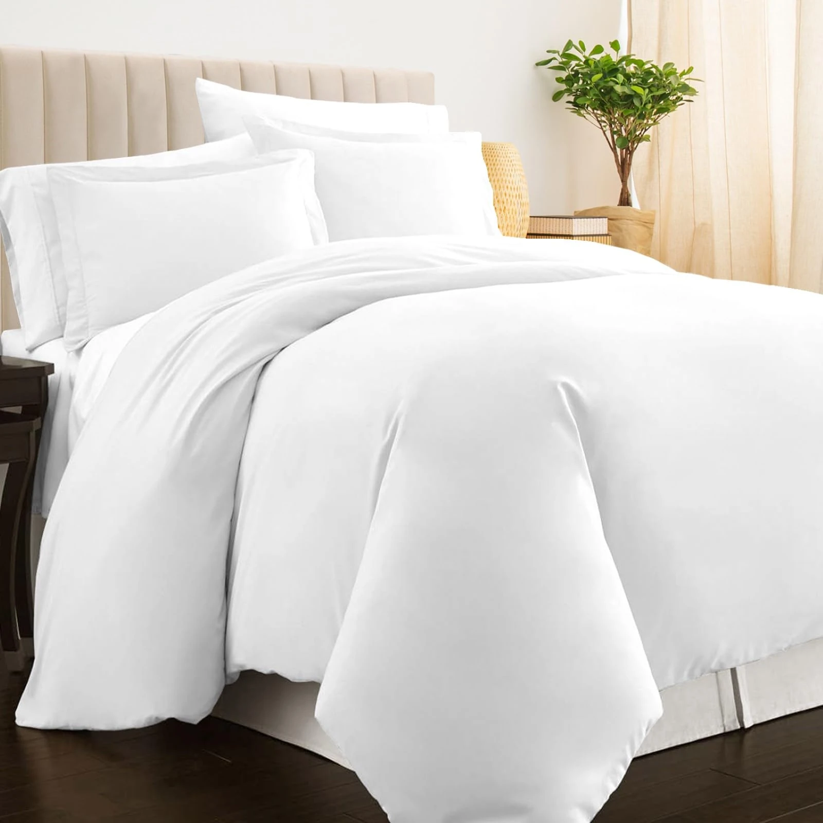 PIZUNA 100% Cotton Single Duvet Cover Set White, 400 Thread Count Long Staple Cotton Duvet Cover Single 140x200cm, Soft Sateen Weave Quilt Cover with Button Closure (Single Duvet Cover)