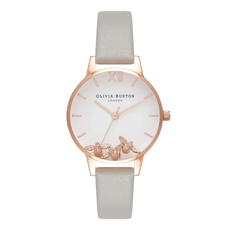 Olivia Burton Analogue Quartz Watch for Women with Grey Leather Strap - OB16CH03