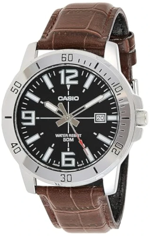 Casio MTP-VD01L-1BV Men's Enticer Black Dial Leather Watch