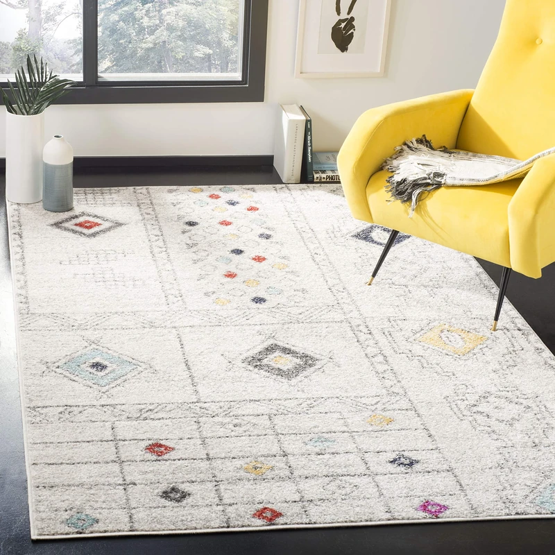 Safavieh Moroccan Boho Tribal Indoor Woven Rectangle Area Rug, Adirondack Collection, ADR206, in Light Grey / Aqua, 155 X 229 cm for Living Room, Bedroom or Any Indoor Space