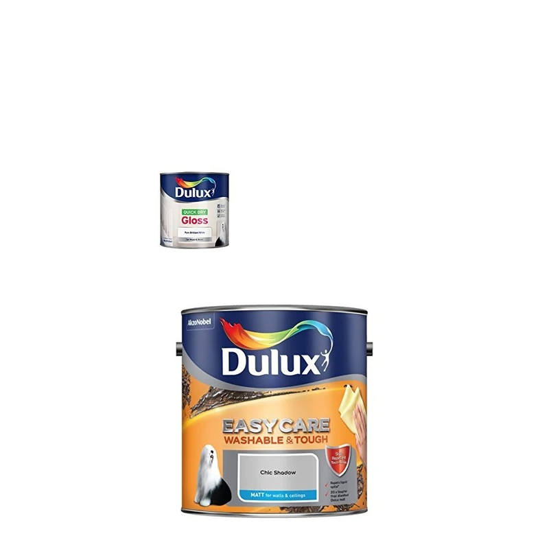 Dulux Quick Dry Gloss Paint, 750 ml (White) with Easycare Washable and Tough Matt (Chic Shadow)