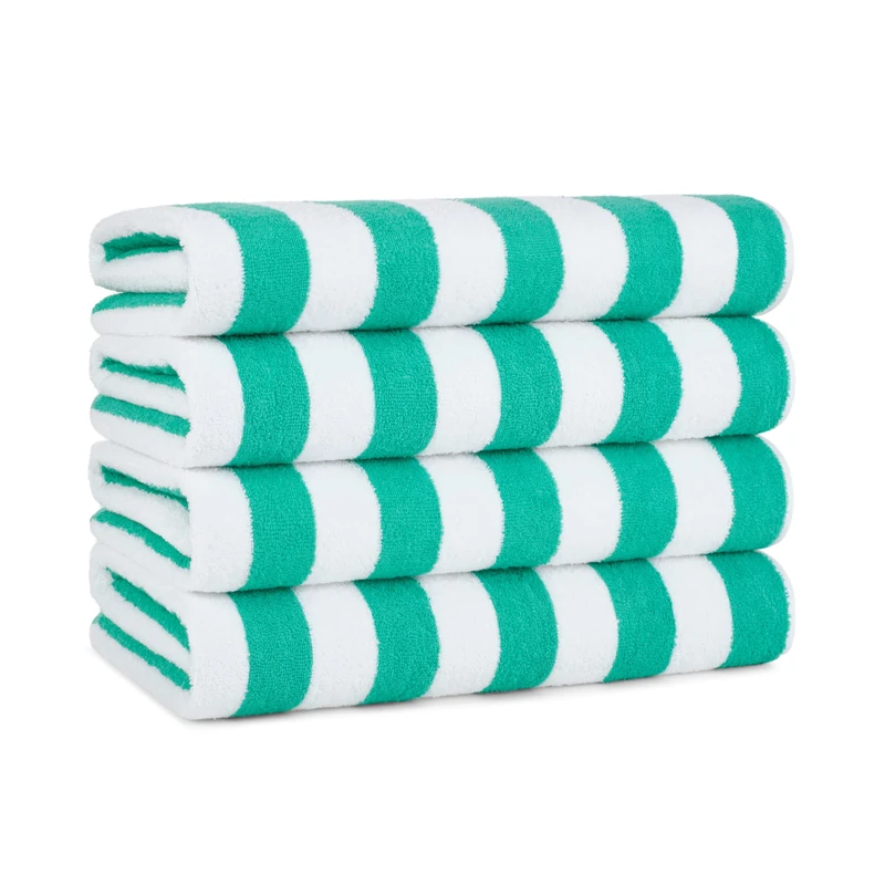 Arkwright LLC California Cabana Striped Oversized Beach Towel | Set of Four Extra Large 30" x 70" | 100% Ringspun Cotton Double Yarn Strength | Perfect Pool Towel, Beach Towel, Bath Towel (Green) - Image 1