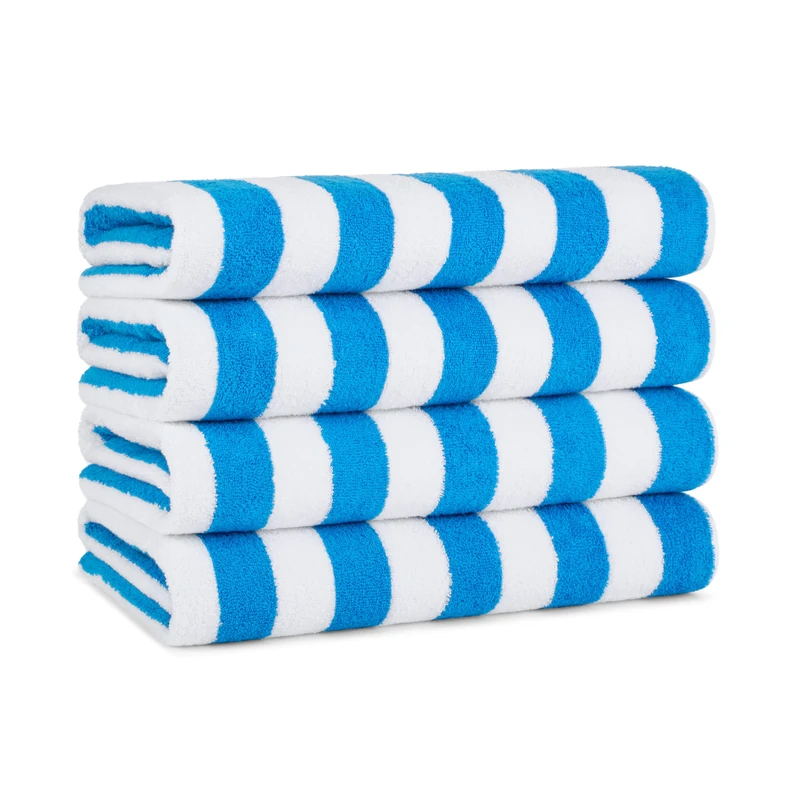 Arkwright LLC California Cabana Striped Oversized Beach Towel | Set of Four Extra Large 30" x 70" | 100% Ringspun Cotton Double Yarn Strength | Perfect Pool Towel, Beach Towel, Bath Towel (Blue)