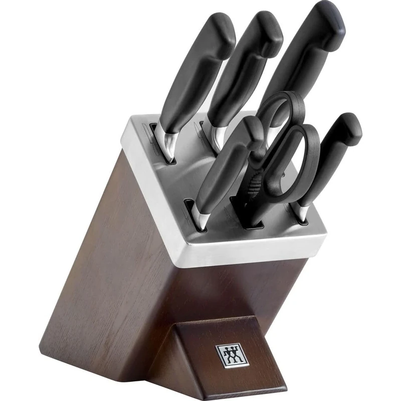 Zwilling 7-Piece Self-Sharpening Knife Block Set, Wooden Block, Knife and Scissors Made of Special Stainless Steel/Plastic Handle, Four Stars, Ash