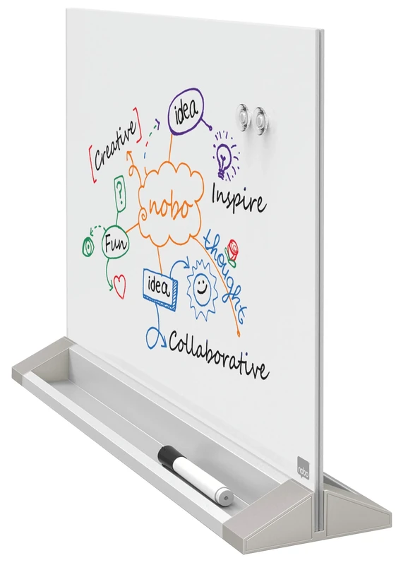 Nobo Glass Dry Wipe Desktop Magnetic Whiteboard , 57.4 x 43.2 x 14 cm, Brilliant White, 1905265