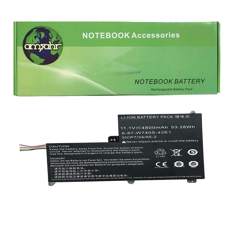 amsahr 11.1 V 53.28 W 4800 mAh Replacement Battery for Clevo W740SU/Schenker S413 Series