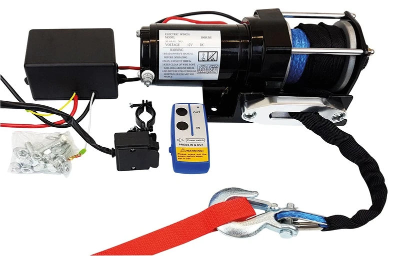 Berger & Schröter | 12 V Winch with Radio Remote Control, 2722 kg Tensile Force, Synthetic Rope 12 m, for Quad, ATV, 4x4 and Commercial Vehicles, with Freewheel, Automatic Brake and Aluminium Rope - Image 1