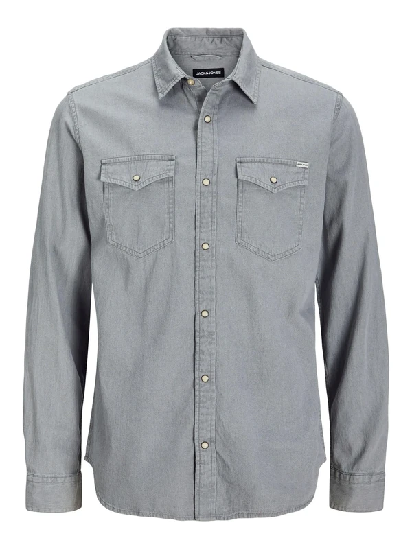 Jack & Jones Men's Jjesheridan Shirt L/S Denim Shirt, Grey (Light Grey Denim Fit Slim), S