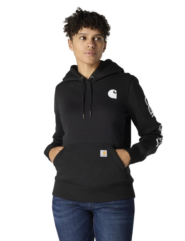 Carhartt Women's Relaxed Fit Midweight Logo Sleeve Graphic Sweatshirt, Black, M