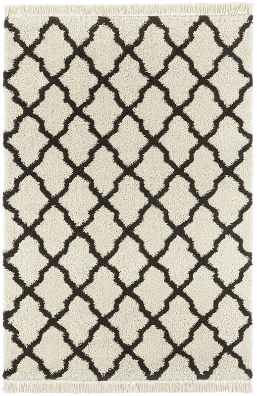 Mint Rugs Pearl Cream Black Polypropylene Rug, 80 x 200 cm