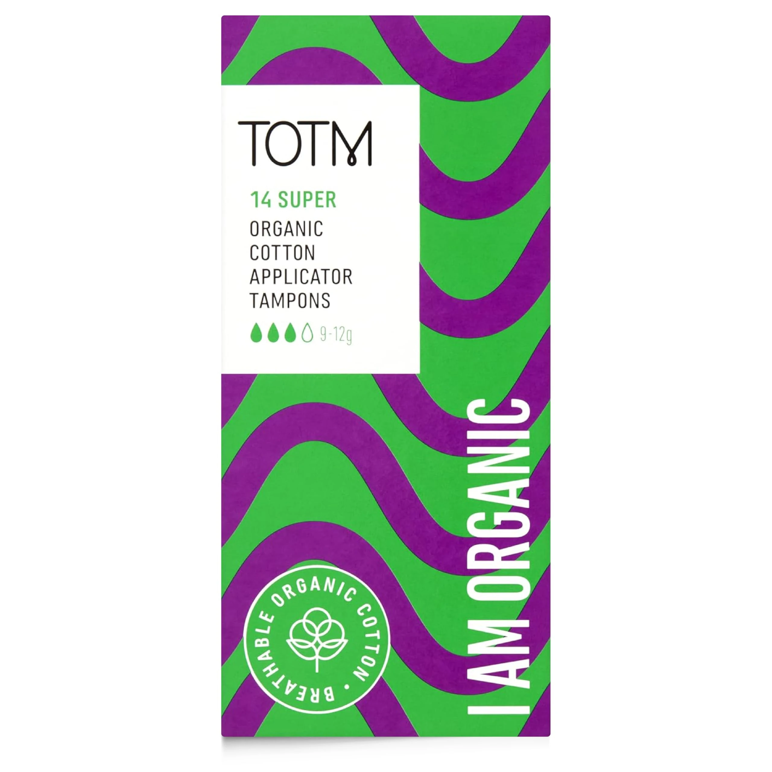 TOTM Organic Cotton Tampons with Biodegradable Cardboard Applicator | Super Absorbency Pack of 14 | Made from Cotton | Soft & Sustainable Natural Tampons for Leak-Free Comfort