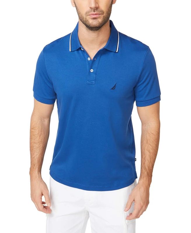 Nautica Men's Classic Fit Short Sleeve Solid Soft Cotton Polo Shirt, Monaco Blue, XL - Image 1