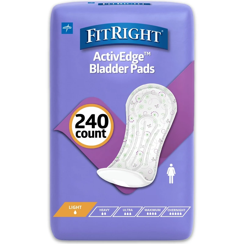 FitRight Incontinence Bladder Control Pads, Light Absorbency, 3.5" x 9", 20 Count (Pack of 12)