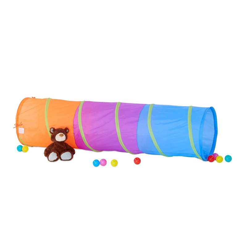 Relaxdays Play Tunnel for Kids, Colourful Crawling Toy Tunnel for Boys and Girls, Robust Pop Up Tent, Bright