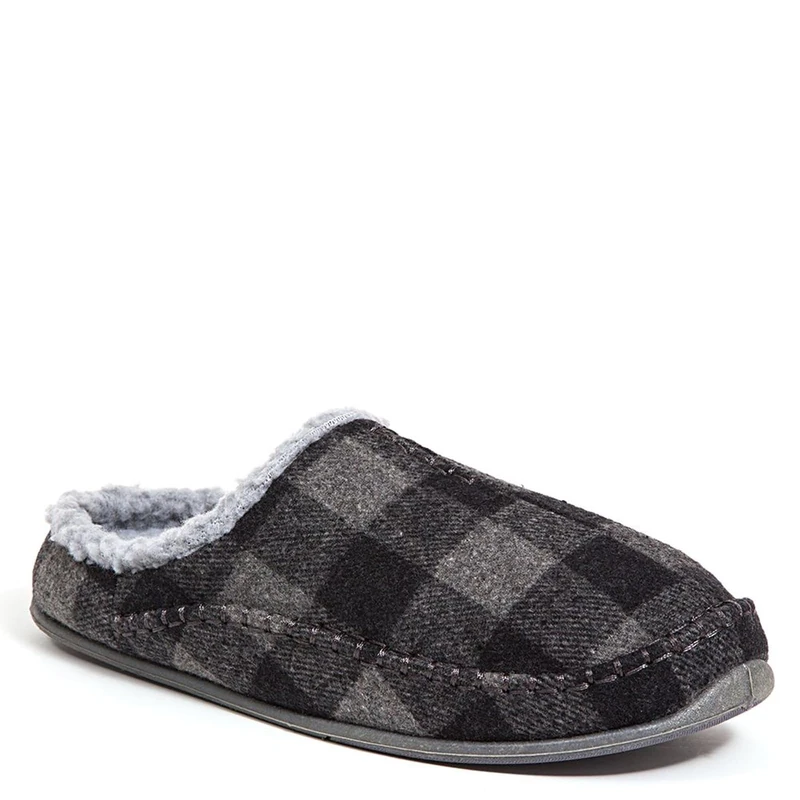 Deer Stags Mens Slippers, Grey/Black Plaid, 11 UK