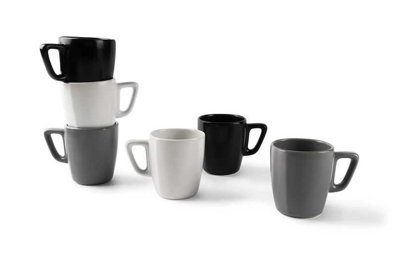Excelsa Eclipse Set of 6 Mugs Mug 230 ml, Ceramic, White, Black and Grey