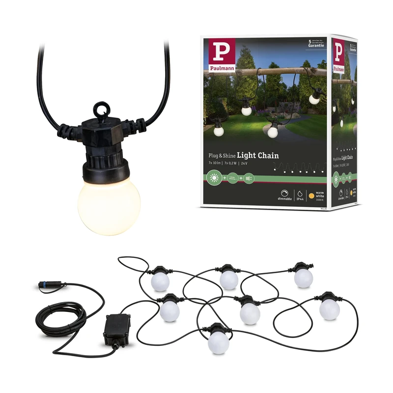 Paulmann 94165 Outdoor Plug & Shine Light Chain IP 3000K 7x5lm 24V, White