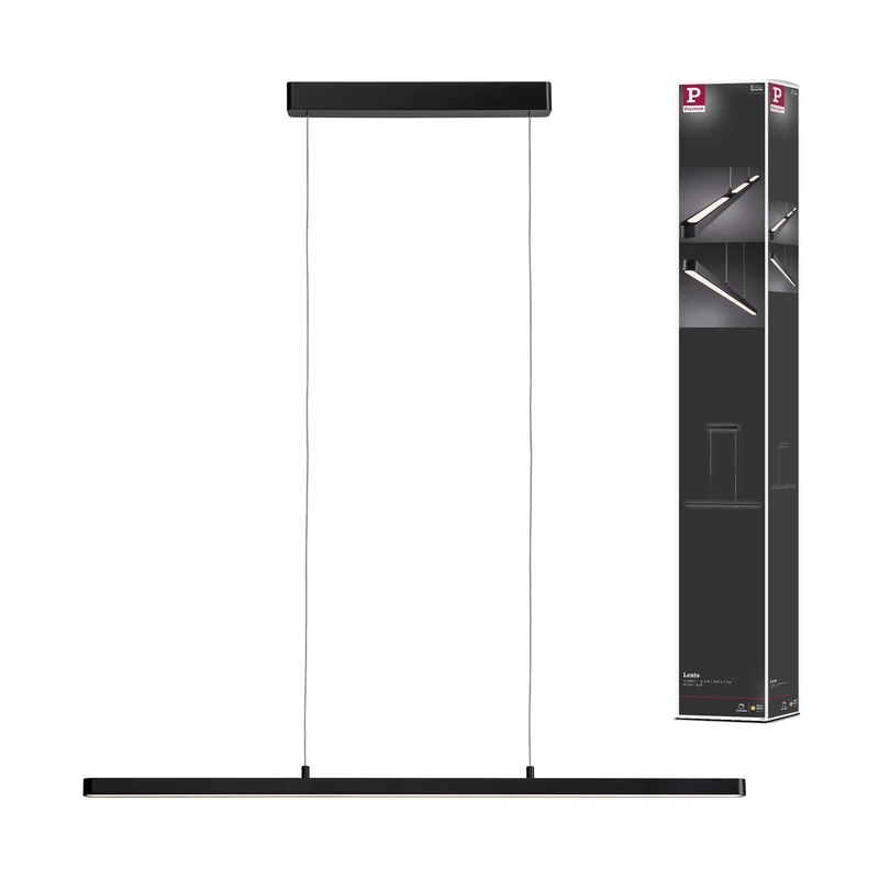Paulmann 796.93 Lento Pendant dim LED 1x42W Soft Coating/Aluminium/Plastic Ceiling Lighting Dining Table luminaire 79693, 42 W, Black, 100 x 3.5 x 2.5 cm