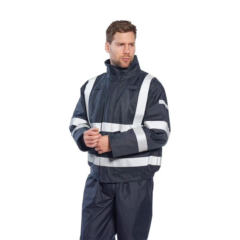 Portwest S783 Bizflame FR Flame Resistant Reflective Safety Bomber Jacket Navy, 5X-Large