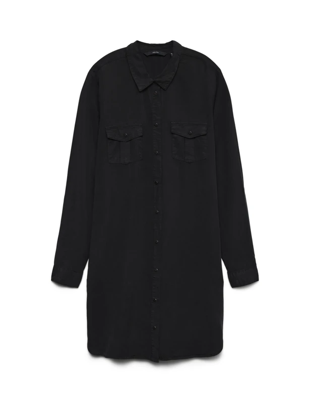 VERO MODA NOS Women's Vmsilla Ls Short Dress Blck Noos Ga Dress, Black (Black Black), 8 (Manufacturer Size: X-Small)