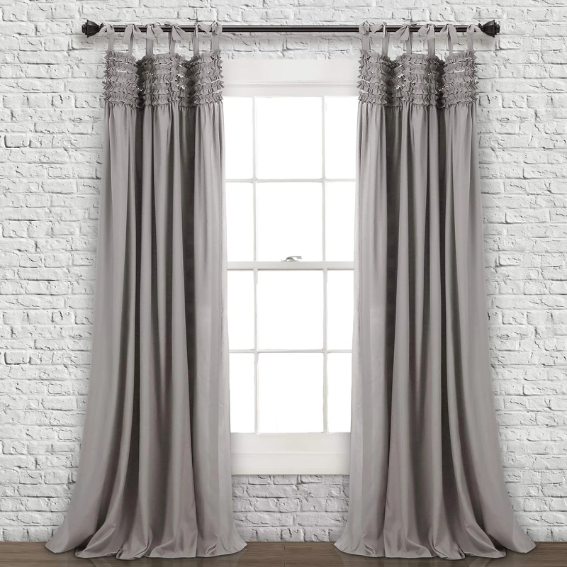 Lush Decor Curtains Ruffle Window Panel Set for Living, Dining, Bedroom (Pair), Polyester, Grey, 40" W x 84" L (Pack of 1)