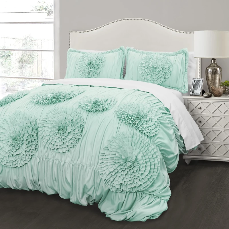 Lush Decor Comforter Set, Cotton, Aqua, Full/Queen