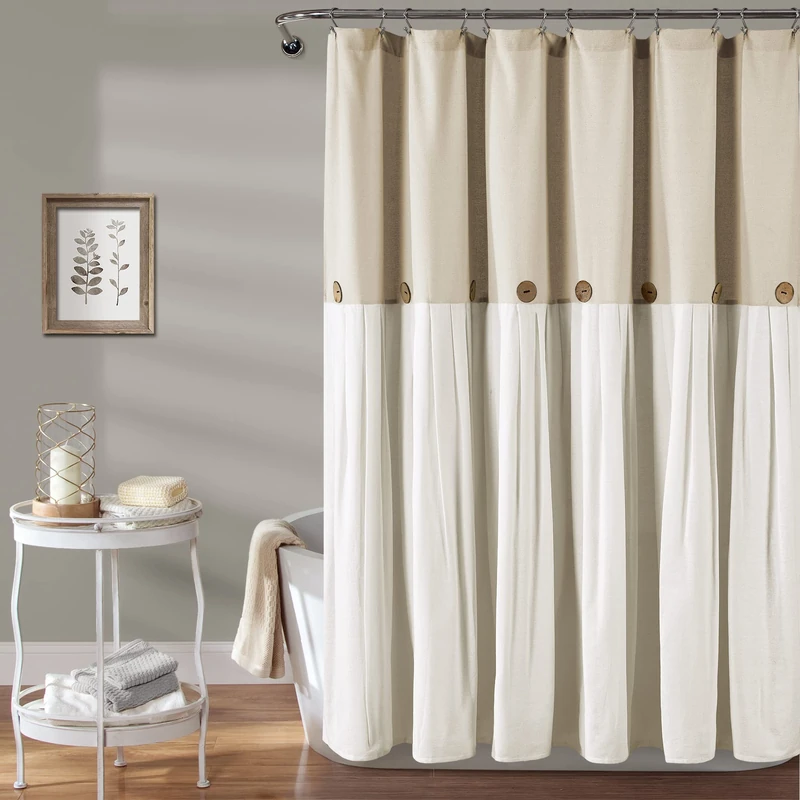 Lush Decor Linen Button Shower Curtain, 72" x 72" - Image 1