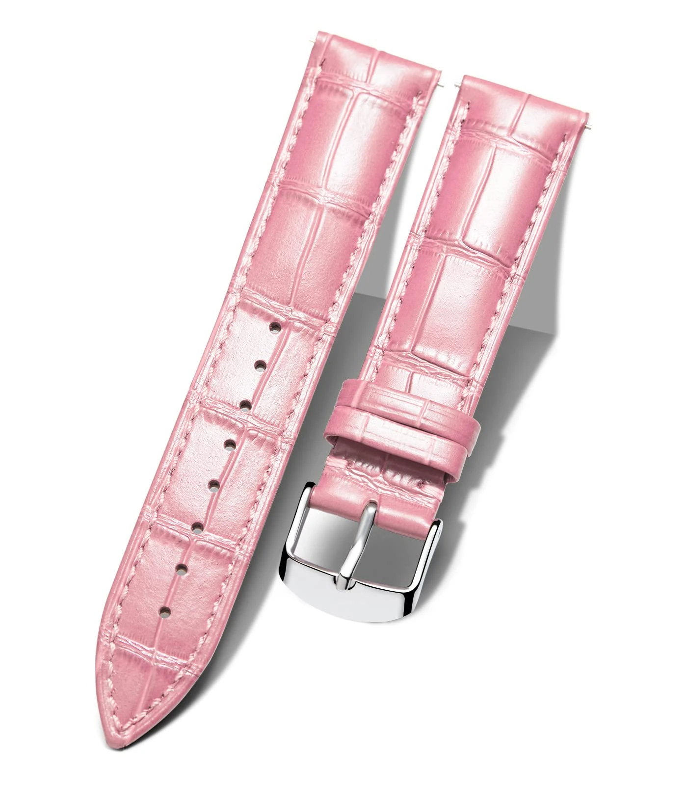 BINLUN Quick Release Leather Watch Straps Replacement Watch Bands Smart Watch Strap Crocodile Pattern in 10 Colors 13 Sizes with Silver Buckle for Men Women（Pink,19mm）