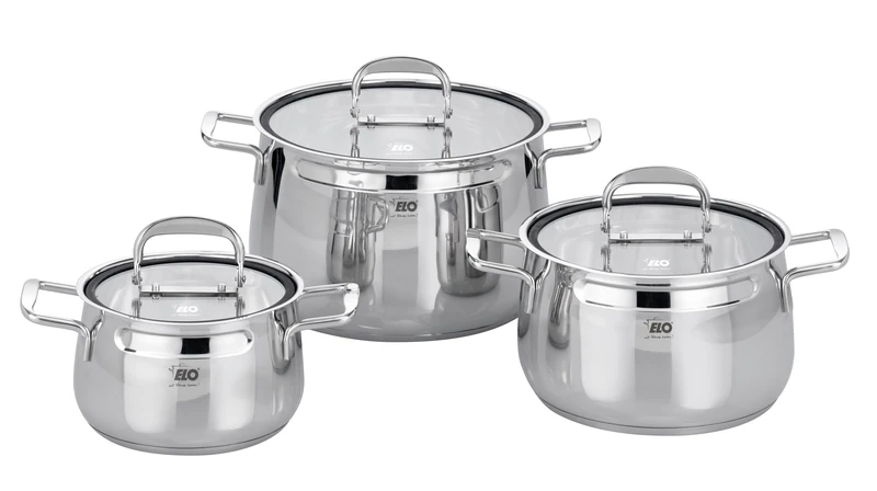 ELO Induction Cookware Set Stainless Steel Ceramic and Gas with Measuring System and Measuring Scale, Diameter 160 x 10.5 cm, Diameter 20 x 12.5 cm and Diameter 24 x 15.5 cm, Set of 3