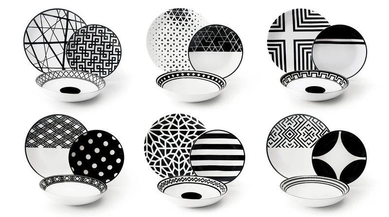 Excelsa Service Dishes, Porcelain, White/Black, 18 Pieces