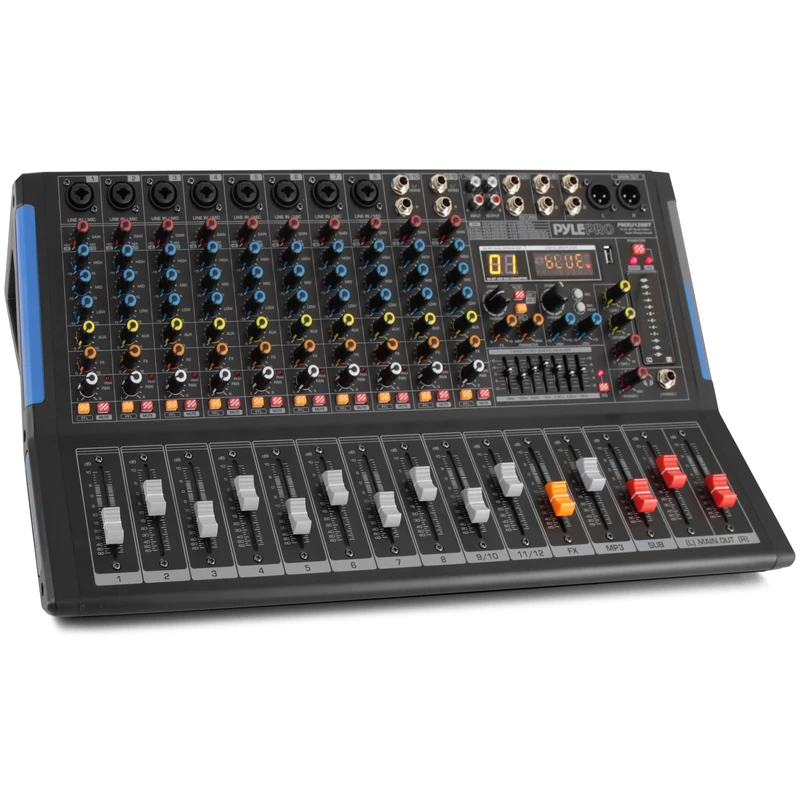 Pyle DJ Mixer, Audio Mixer Deck 12-Channel, Bluetooth, XLR Sound Board, Studio Mixing Desk for Music, Streaming, Stage, Karaoke, PA Use, 48V Phantom Power Audio Console with Input Output Control