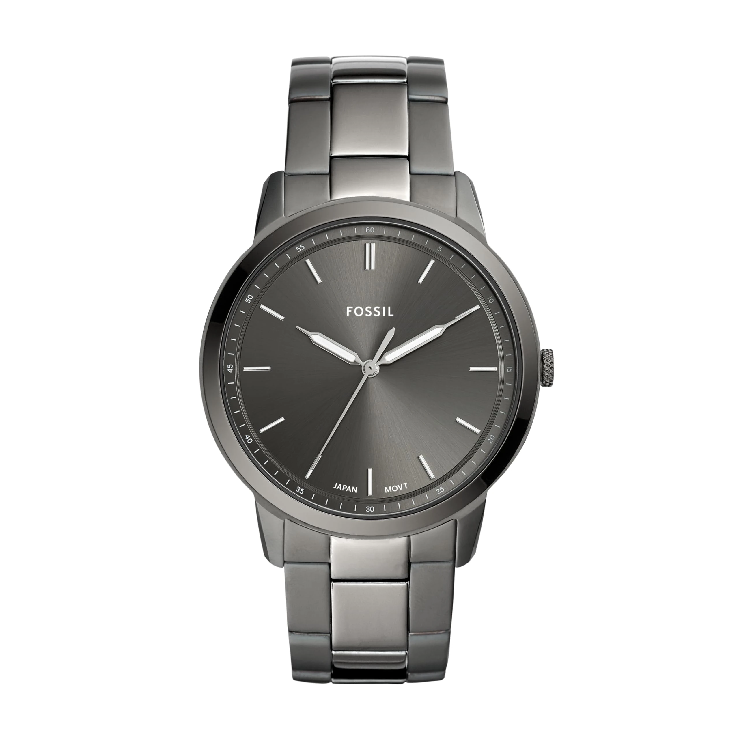 Fossil Watch for Men The Minimalist 3H, Quartz Movement, 44 mm Smoke Stainless Steel Case with a Stainless Steel Strap, FS5459