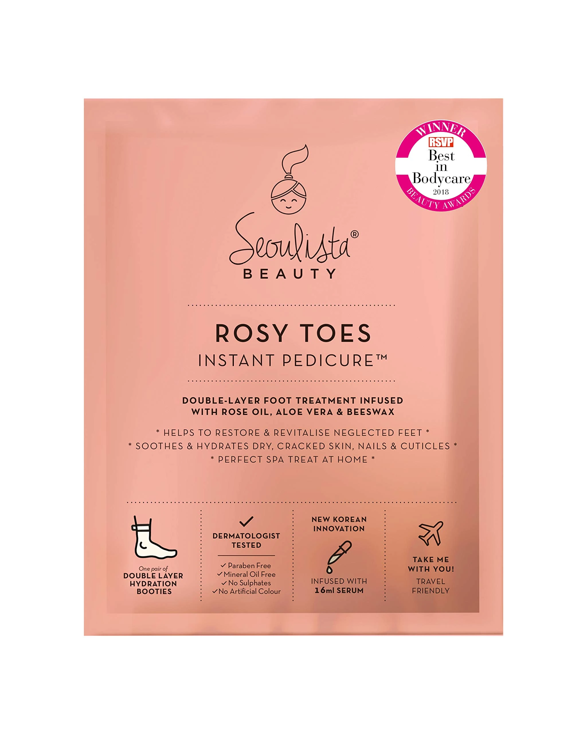 Seoulista Beauty Rosy Toes Instant Pedicure – At Home Foot Mask Treatment — Soothe and Hydrate Dry, Cracked Skin — Revitalise Neglected Feet— With Rose Oil, Aloe Vera and Beeswax — Award Winning