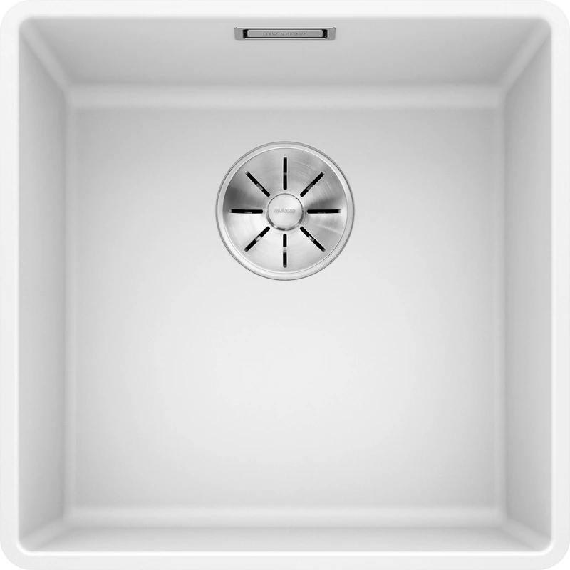 BLANCO SUBLINE 400-F | SILGRANIT Sink in White | Installation Type: flushmount Installation | for 50 cm Wide Base cabinets | Spacious Bowl Volume | Easy-Care Surface | [42.7x42.7x20.2 cm]