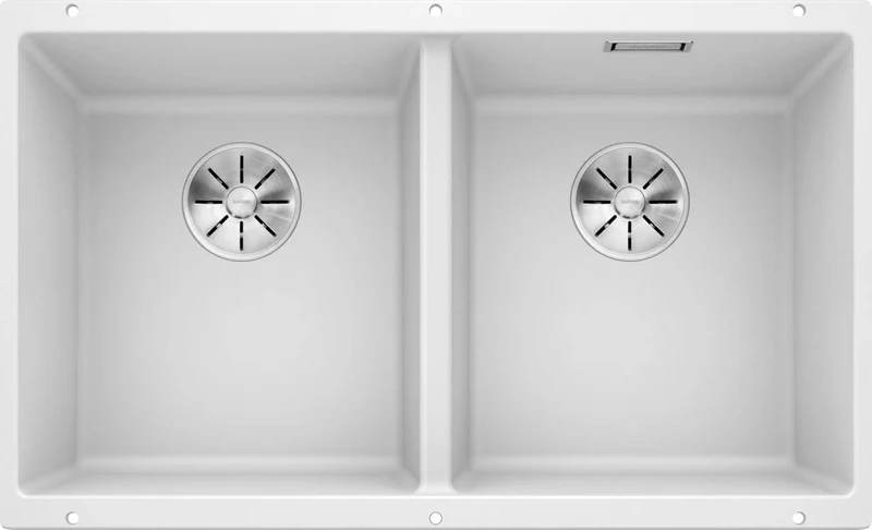 BLANCO SUBLINE 350/350-U | SILGRANIT Sink in White | Installation Type: undermount Installation | for 80 cm Wide Base cabinets | 2 in 1: Two Bowls, one Cut-Out, one Installation | [75.5x46x21.2 cm]