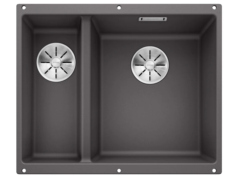 BLANCO SUBLINE 340/160-U – Undermount Double Bowl Kitchen Sink for 60 cm Wide Base Units – Made of SILGRANIT – Grey – 523559