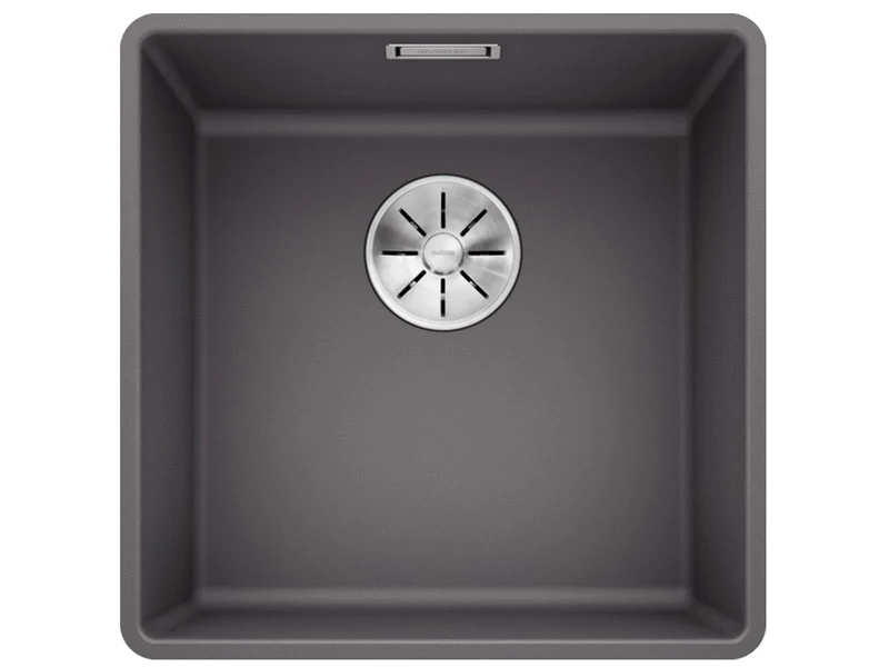 BLANCO SUBLINE 400-F | SILGRANIT Sink in Rock Grey | Installation Type: flushmount Installation | for 50 cm Wide Base cabinets | Spacious Bowl Volume | Easy-Care Surface | [42.7x42.7x20.2 cm]