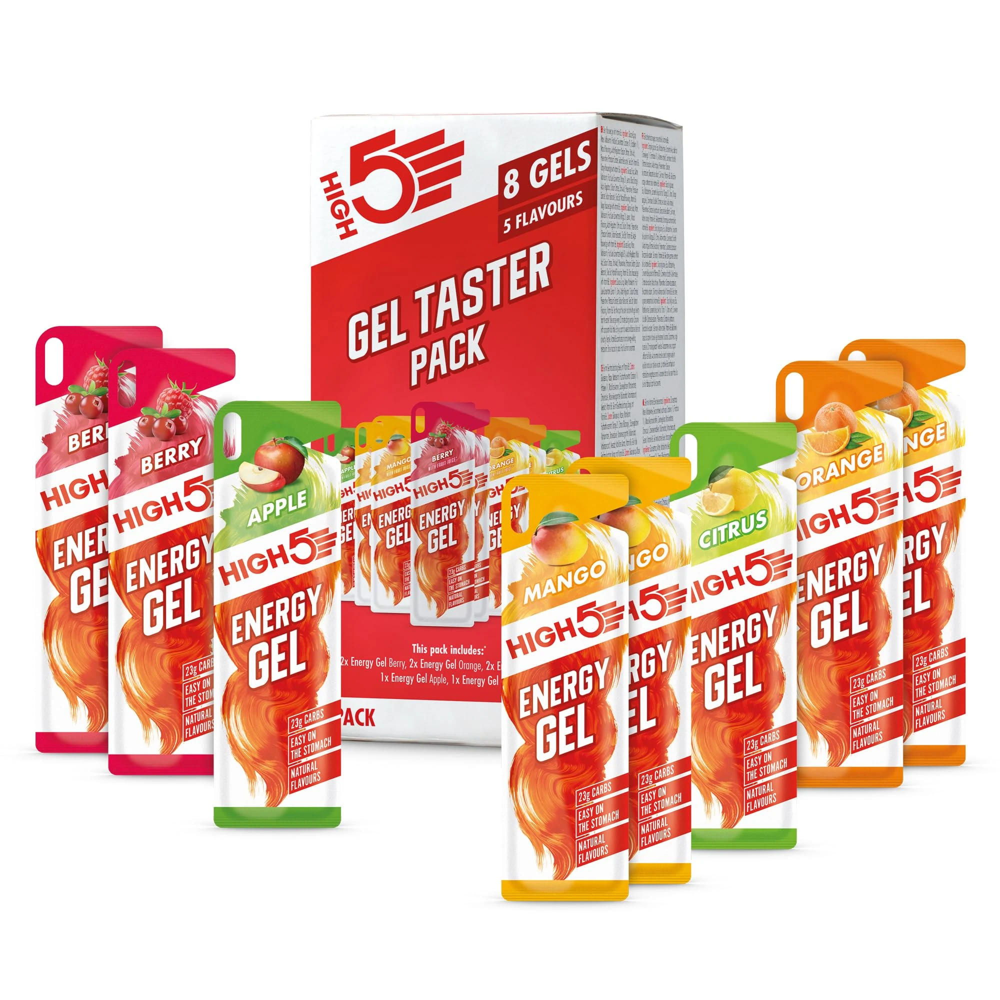 HIGH5 Energy Gel Pack - Running Gel for Quick Energy Release - Natural Fruit Juice & Caffeine-Free - On-the-Go Sports Nutrition for Runners, Cyclists & Endurance Training (Assorted Flavours, 8 x 40g)