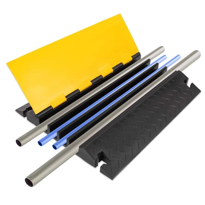 Pyle Hose & Cable Protection Ramp - Extra Heavy Duty Four Channel Extra Large Opening For Water Hose Car Truck Pedestrian Ramp Supports 55000 Lbs, Flip-Open Cover, 31.5” x 23.2” x 3.14”