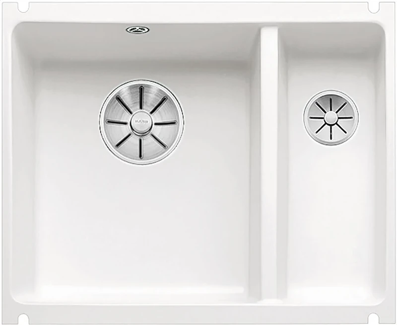BLANCO SUBLINE 350/150-U Ceramic Crystal White Glossy Installation Type: Undermount Main Basin Left for 60 cm Wide Base Cabinets Large Basin Volume Easy to Clean