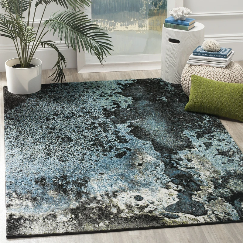 Safavieh Abstract Indoor Woven Rectangle Area Rug, Glacier Collection, GLA124, in Blue/Multi, 122 X 183 cm for Living Room, Bedroom or Any Indoor Space