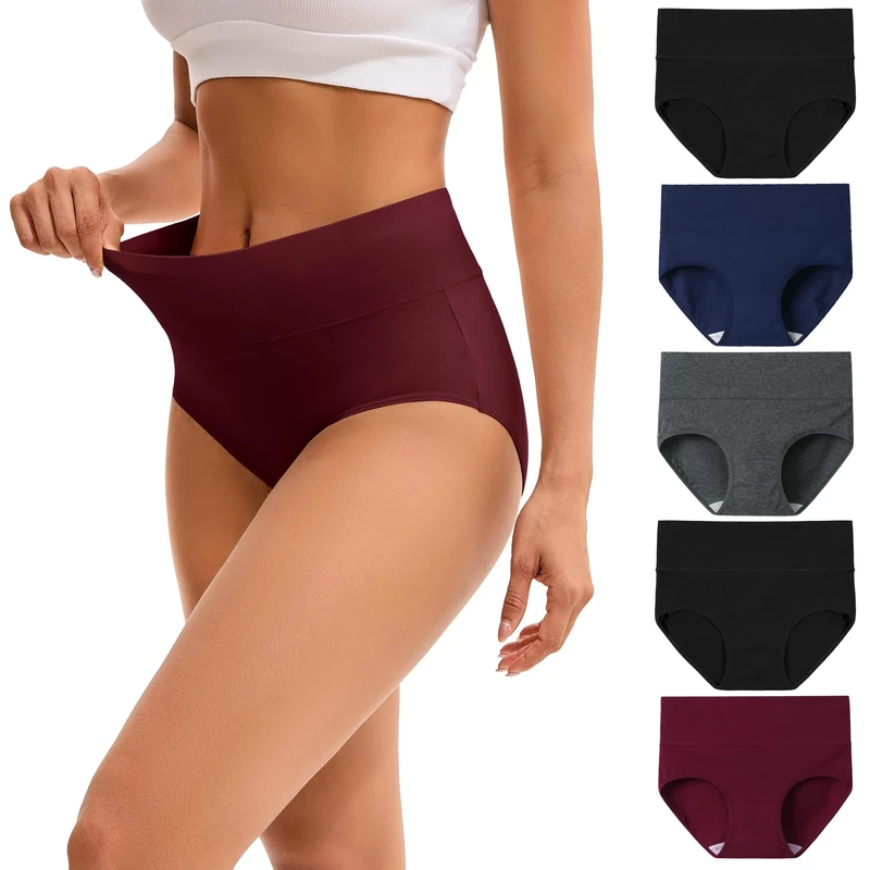INNERSY Womens Underwear High Waisted Knickers Cotton Panties Ladies Pants Full Briefs Multipack 5 (12, Deep Winter)
