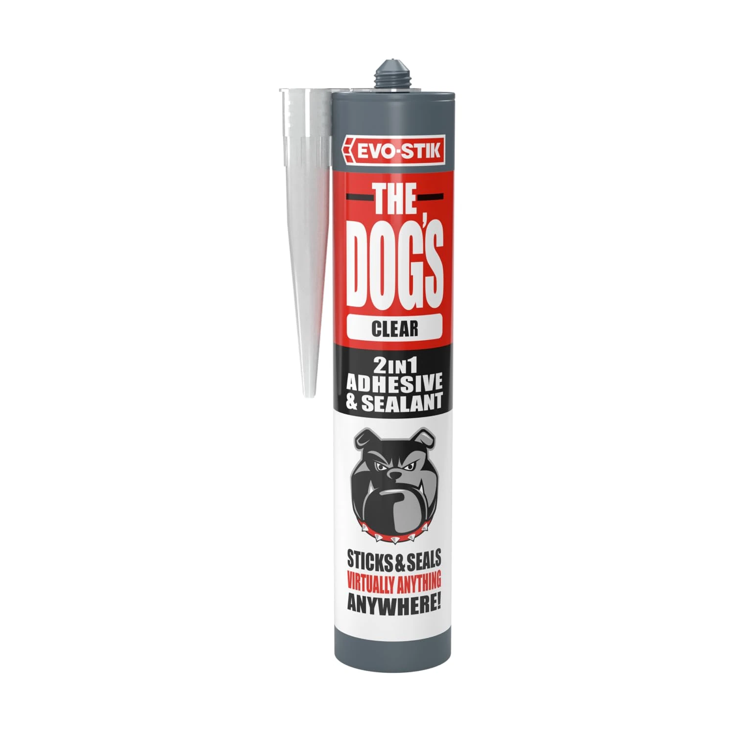 EVO-STIK THE DOG'S B*LL*CKS Adhesive & Sealant, Solvent Free, High Strength, Multi-purpose, Waterproof, Colour: Crystal Clear, Size: 290ml