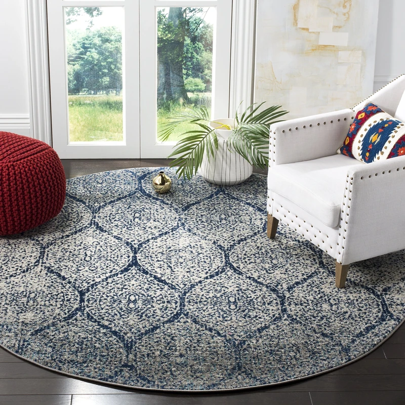Safavieh Modern Chic Indoor Woven Round Area Rug, Madison Collection, MAD604, in Navy / Silver, 201 X 201 cm for Living Room, Bedroom or Any Indoor Space