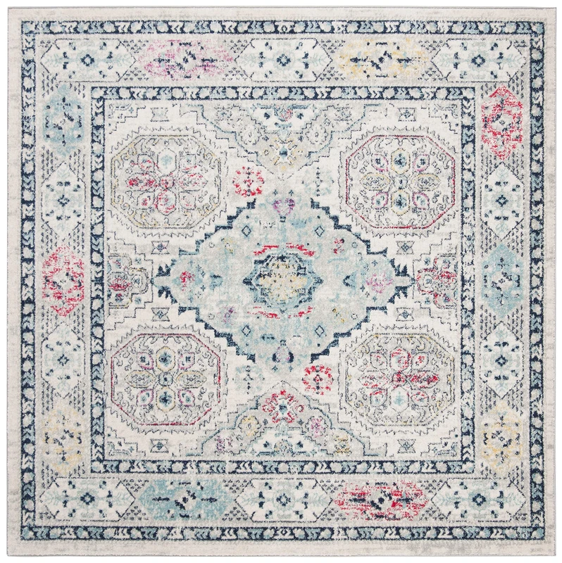 Safavieh Modern Chic Indoor Woven Square Area Rug, Madison Collection, MAD925, in Light Grey / Fuchsia, 201 X 201 cm for Living Room, Bedroom or Any Indoor Space