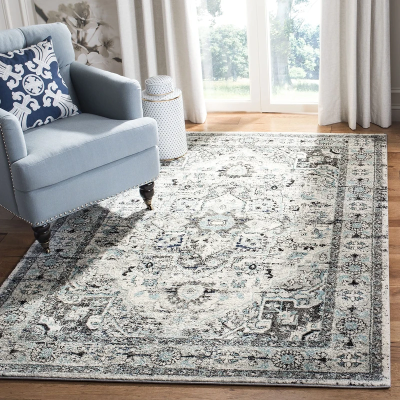 Safavieh Modern Chic Indoor Woven Square Area Rug, Madison Collection, MAD924, in Light Grey / Blue, 201 X 201 cm for Living Room, Bedroom or Any Indoor Space