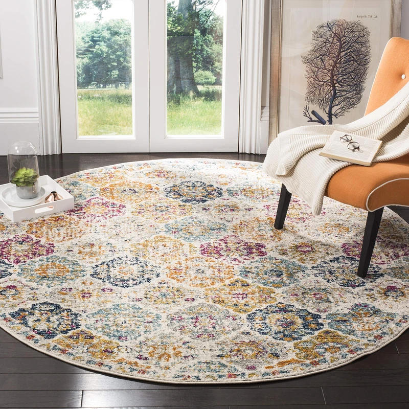 Safavieh Modern Chic Indoor Woven Round Area Rug, Madison Collection, MAD611, in Cream / Multi, 201 X 201 cm for Living Room, Bedroom or Any Indoor Space