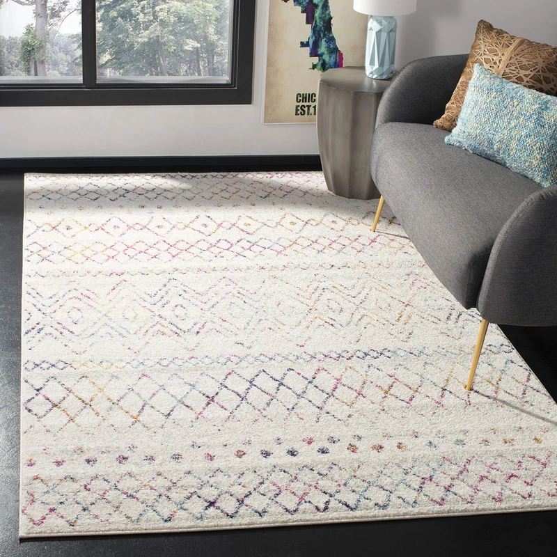 Safavieh Modern Chic Indoor Woven Rectangle Area Rug, Madison Collection, MAD798, in Ivory / Fuchsia, 91 X 152 cm for Living Room, Bedroom or Any Indoor Space